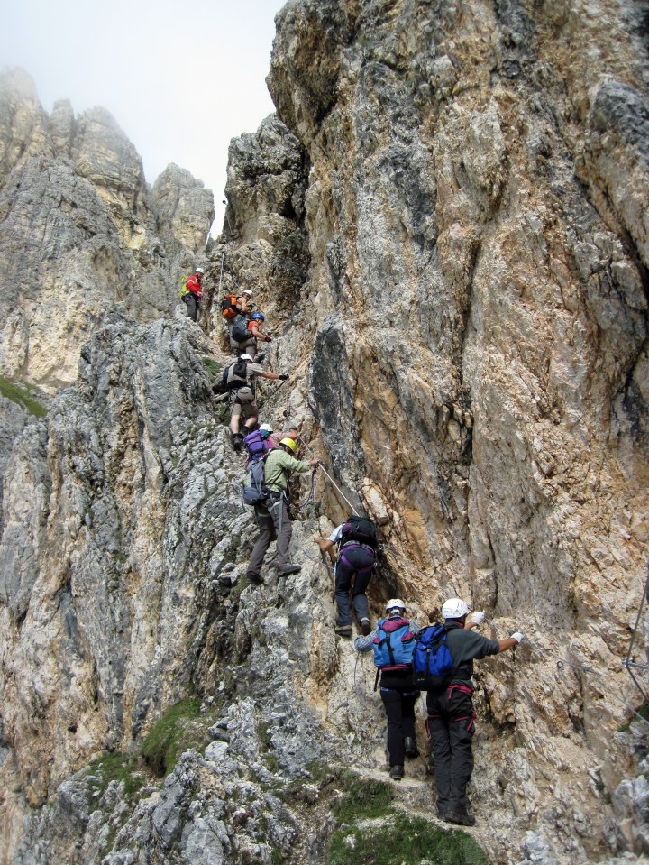 Climbers on the Via Ferrata degli Alpini
