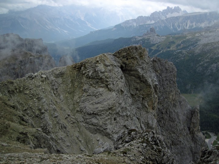 The Little Lagazuoi, with the left side showing the damage (and the absence of a summit) caused by the Italian mine.