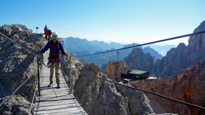 Me on the suspension bridge on the Via Ferrata Ivano Dibona.