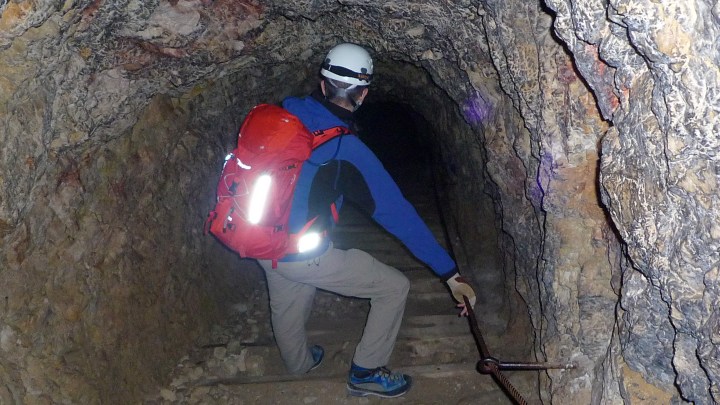 Descending the Lagazuoi Tunnels.
