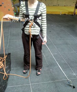 How I'm anchored while belaying a leader.