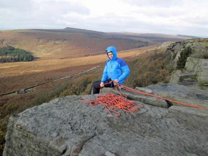 Me sitting at the top of Wobblestone Crack.