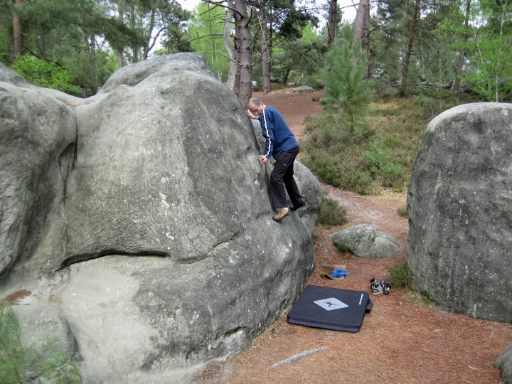 Me climbing yellow problem number 5 at Le Cul de Chien. 