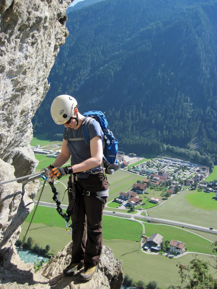 Valerie climbing the Klettersteig Pfeilspitzwand