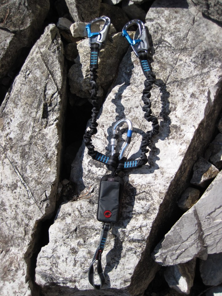 The Mammut Tec Step Bionic Turn 2 (note: the Klettersteig karabiner attached to the resting loop does not come with this via ferrata set, you have to buy it separately).