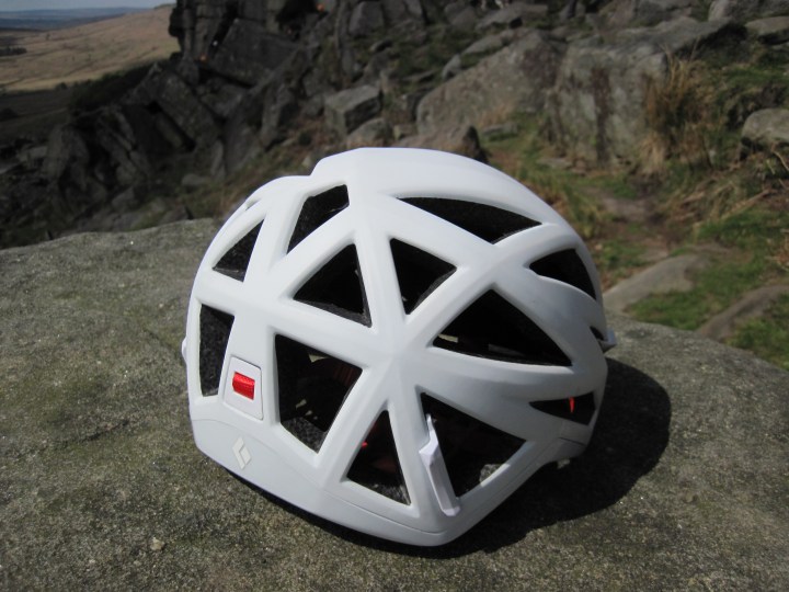 The Black Diamond Vapor with the harness pushed up inside the helmet.