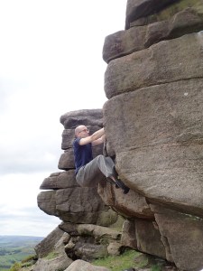 Me climbing Front Flake at Stanage Far Right.