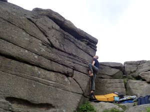 Climbing Pert Bloke at Stanage Far Right