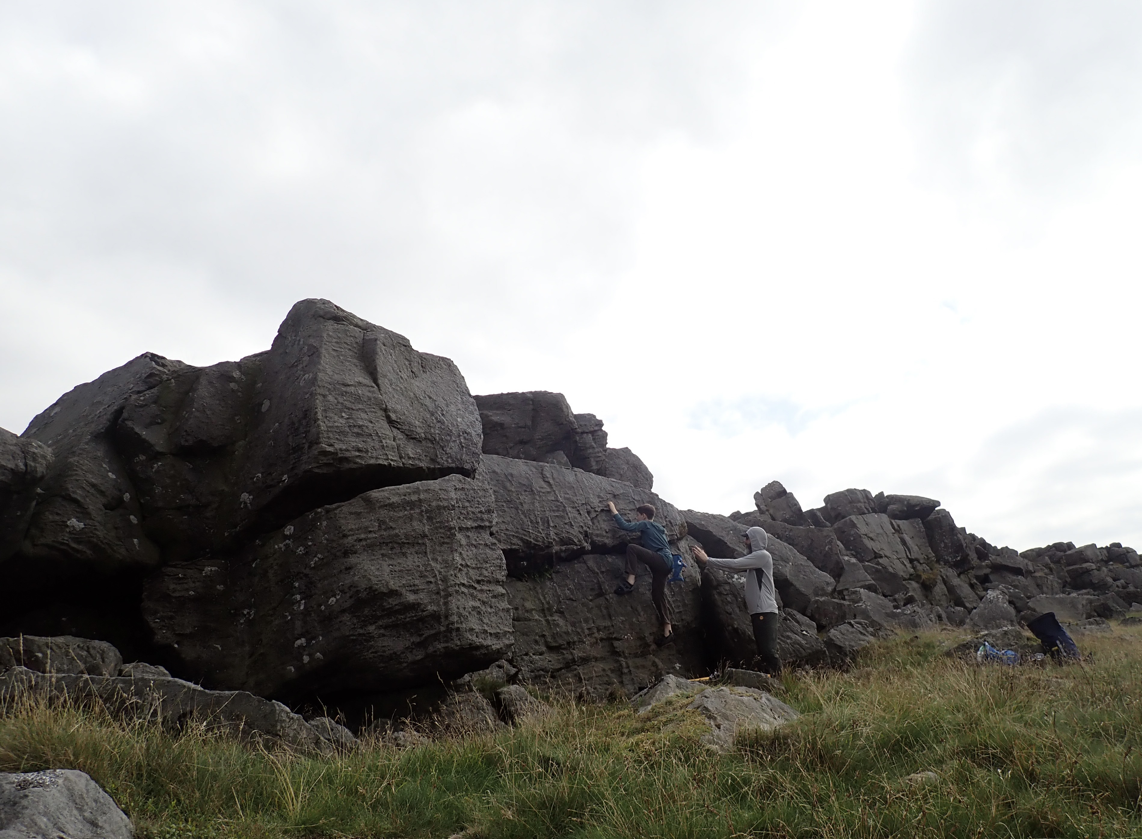 Climbing the problem Fi at High Crag (Stump Cross)